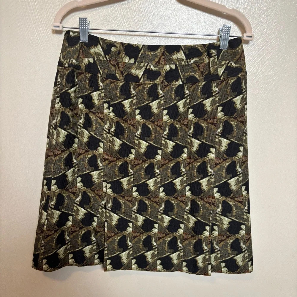 Ectetera Womens Wool Silk Skirt Geometric Animal Print Unique Black Green Size 6